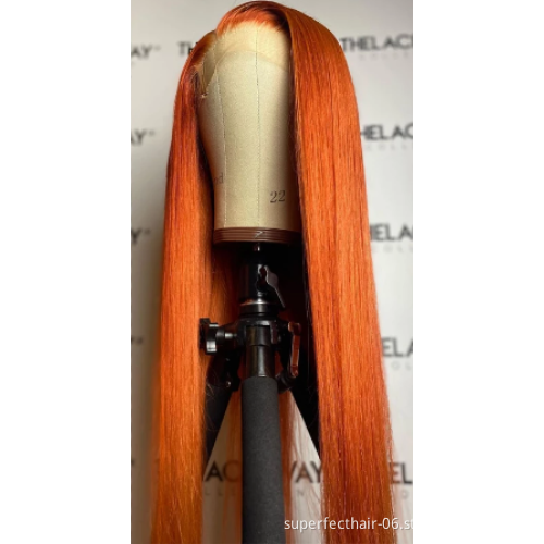 Orange Ginger 100% virgin human Hair For Women transparent Lace Front Straight Ginger Human  Lace Front Wig